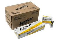 JCB Products Energizer Industrial AA EN91 batteries, case of 144, showing the batteries lined up in a box.