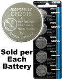 JCB Rayovac lithium CR2016 battery showing silver coin cell with brand and model number on the packaging.