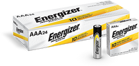 JCB Products Energizer Industrial AAA EN92 alkaline batteries, 24-pack, shown in a clear image with batteries aligned side by side.