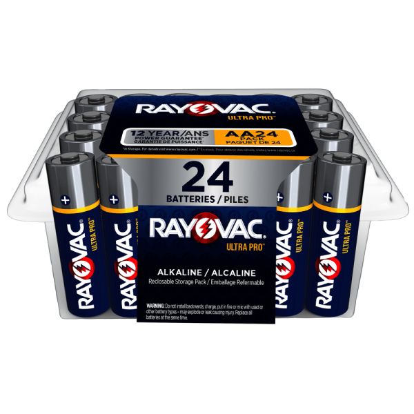 JCB Products Rayovac UltraPro AA batteries 24-pack, standard alkaline batteries for household devices and electronics.